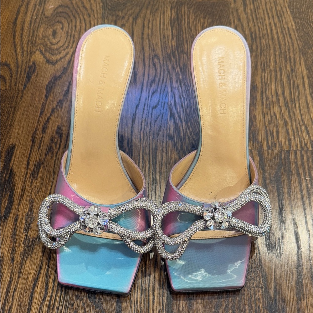 MACH & MACH Women's Iridescent Mules with Crystal Bow